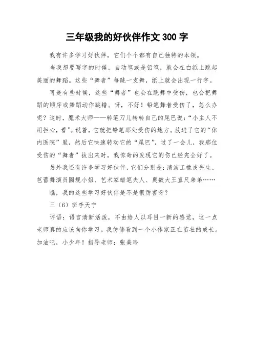 三年级我的好伙伴作文300字_作文