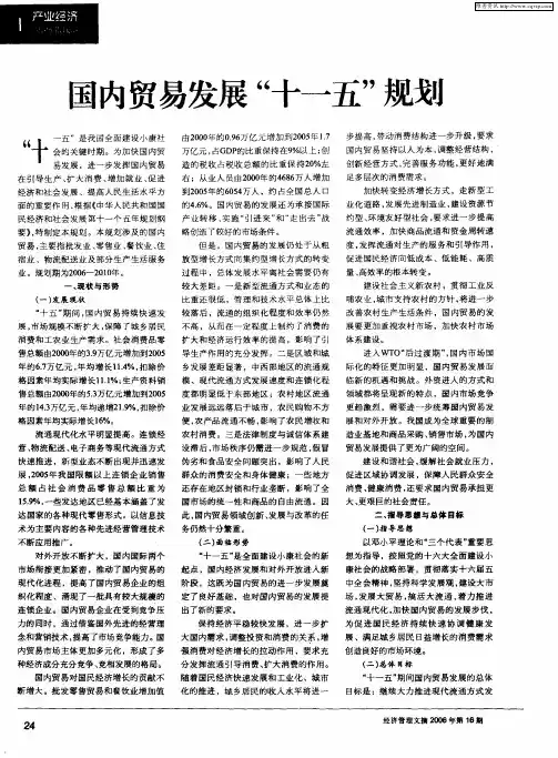 国内贸易发展“十一五”规划