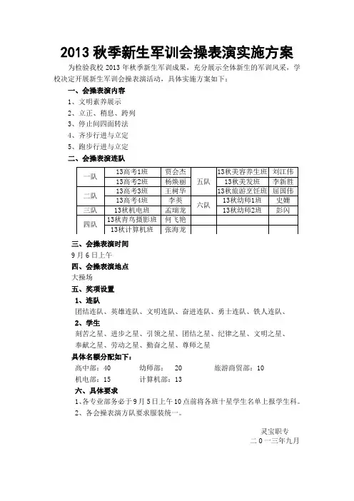 军训会操表演实施方案