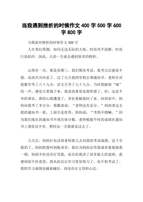 当我遇到挫折的时候作文400字500字600字800字