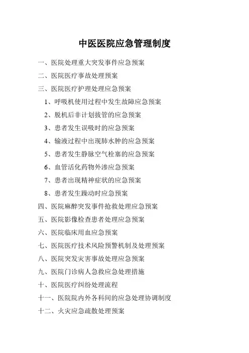 中医医院应急管理制度