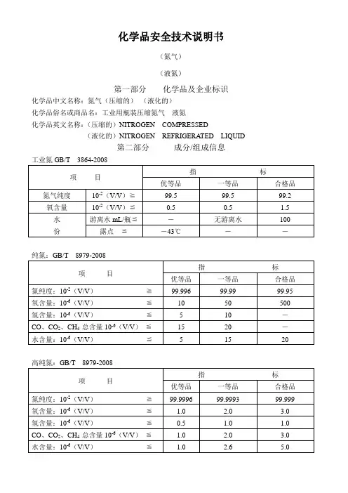 化学品安全技术说明书氮气