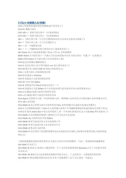 Eclipse快捷键大全