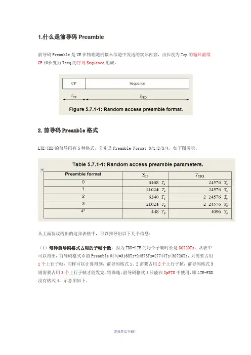 LTE-TDD随机接入过程-前导码Preamble的格式与时频位置