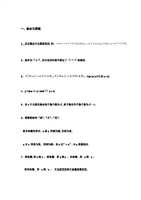 高中高考文科数学知识点总结提纲