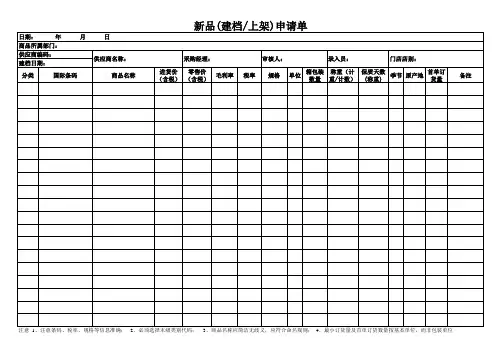 超市新品建档上架申请单