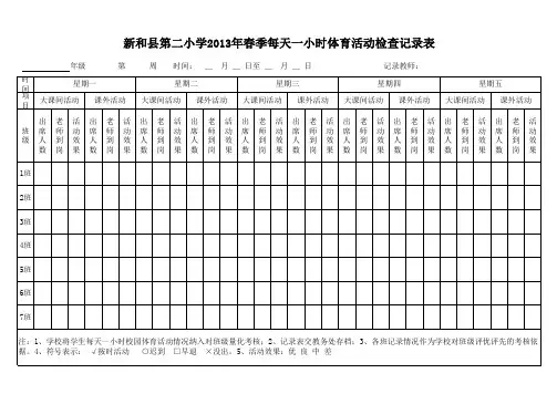 2013年春季每天一小时体育活动检查记录表