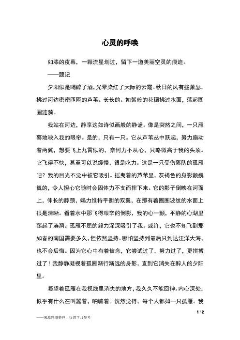 心灵的呼唤_初二作文