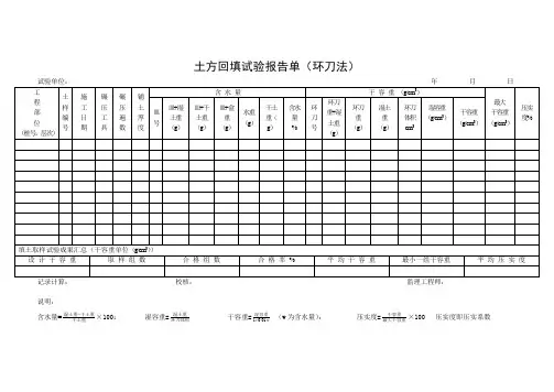 土方回填试验报告单(环刀法)
