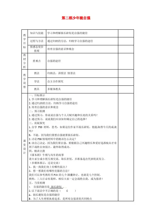 七年级政治下册《第二单元 第四课 第二框 少年能自强》教案2 新人教版