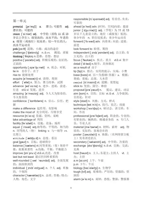 高中英语 江苏牛津必修一 Unit1 单词