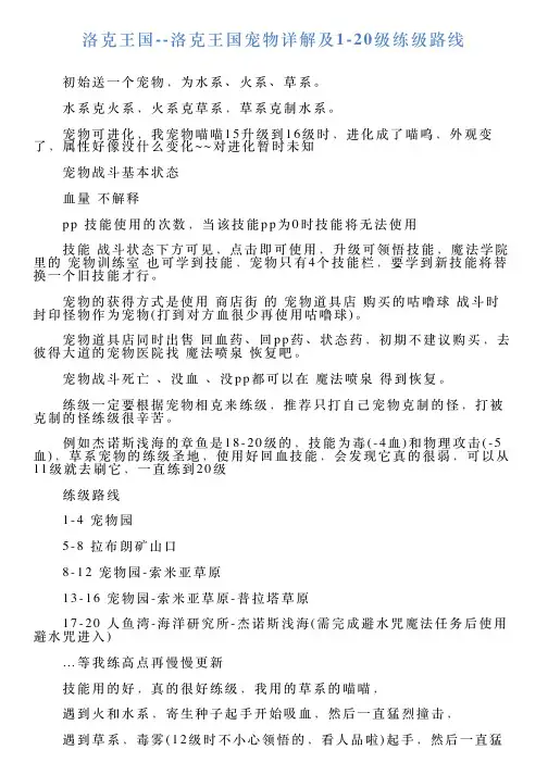 洛克王国洛克王国宠物详解及120级练级路线