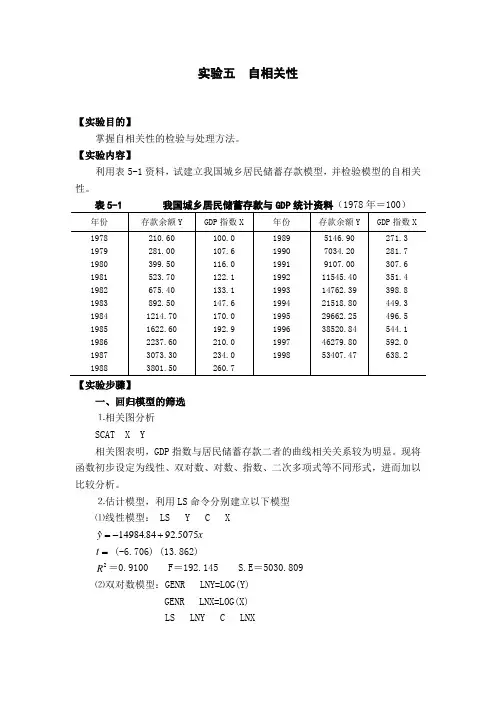 实验五 自相关性