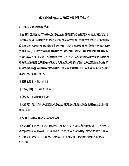 缝洞性碳酸盐岩储层测井评价技术