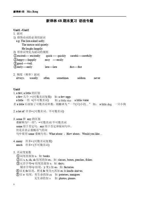 新译林6B期末复习 语法专题