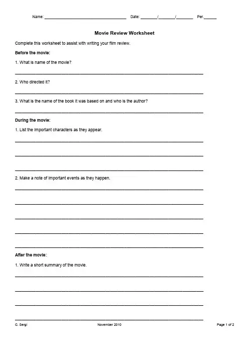 Movie Review Worksheet