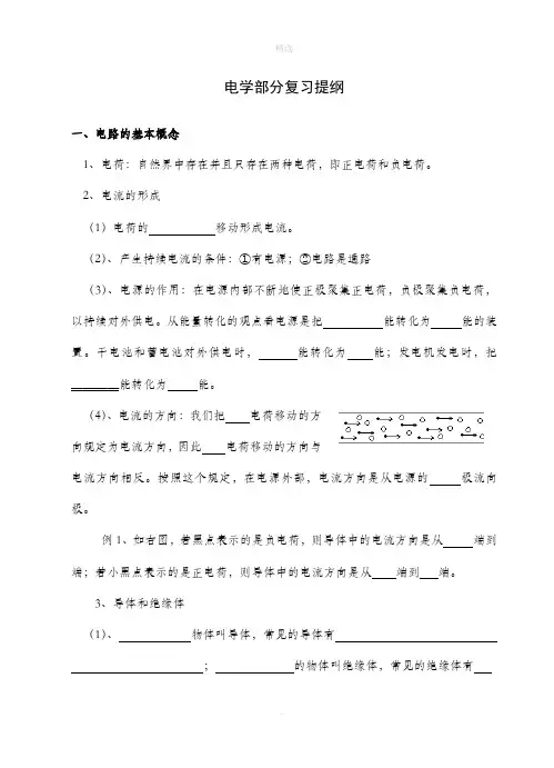 九年级物理总复习提纲(电学部分)资料