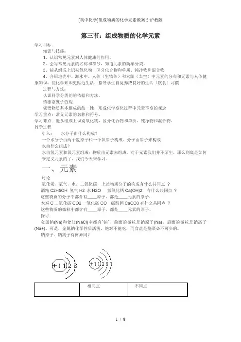 [初中化学]组成物质的化学元素教案2-沪教版