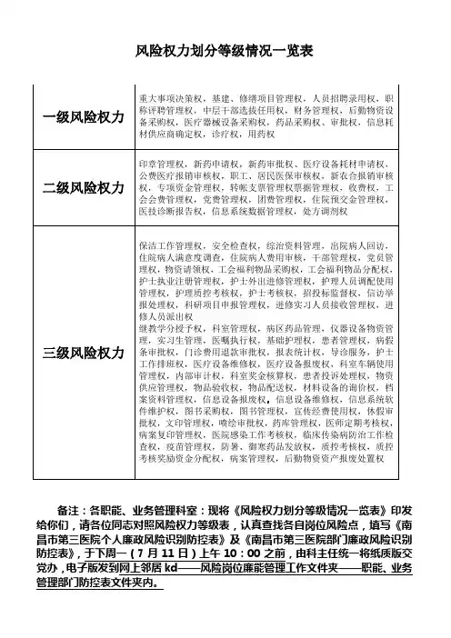 风险权力等级划分