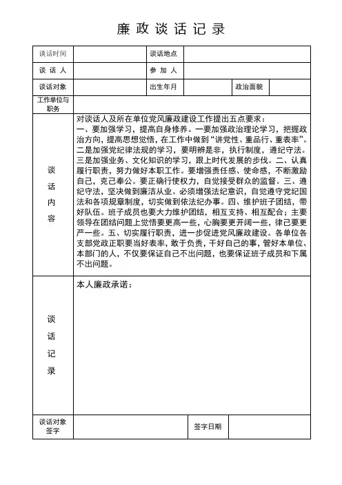 廉政谈话记录表 2