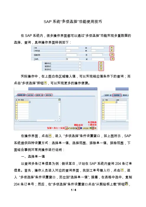 SAP系统“多项选择”功能使用技巧