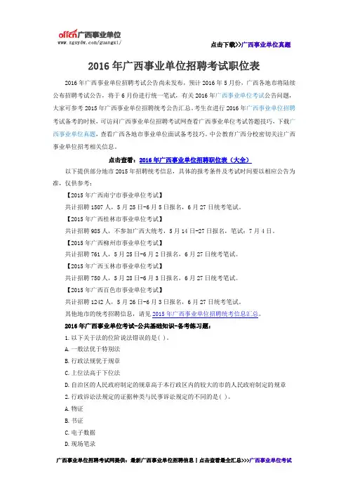 2016年广西事业单位招聘考试职位表