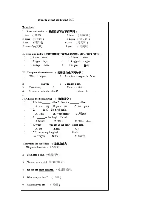 3b m1u1 Seeing and hearing 练习