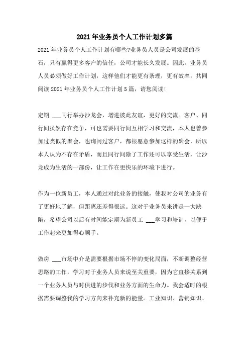 2021年业务员个人工作计划多篇