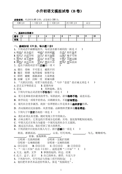 小升初语文模拟试卷(B卷1)