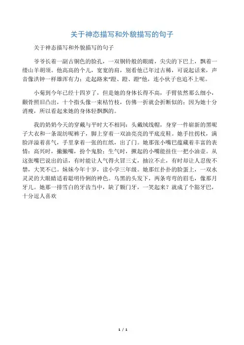关于神态描写和外貌描写的句子