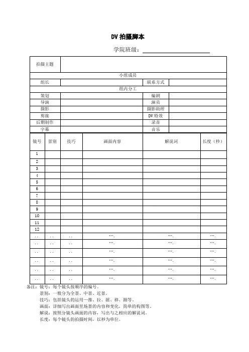 DV拍摄脚本格式