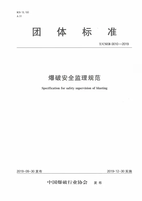 爆破安全监理规范(TCSEB 0010-2019)