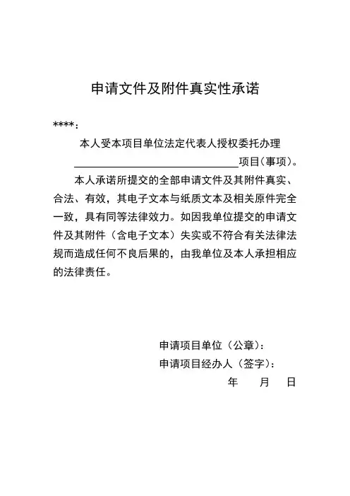 申请文件及附件真实性承诺