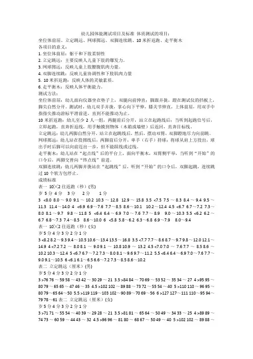 幼儿园体能测试项目及标准