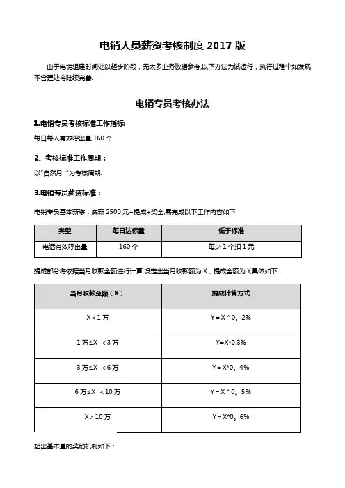 电销员工薪资考核制度