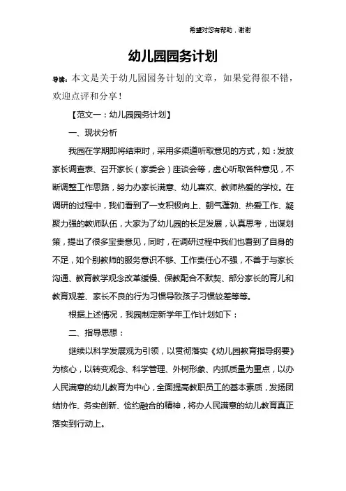幼儿园园务计划