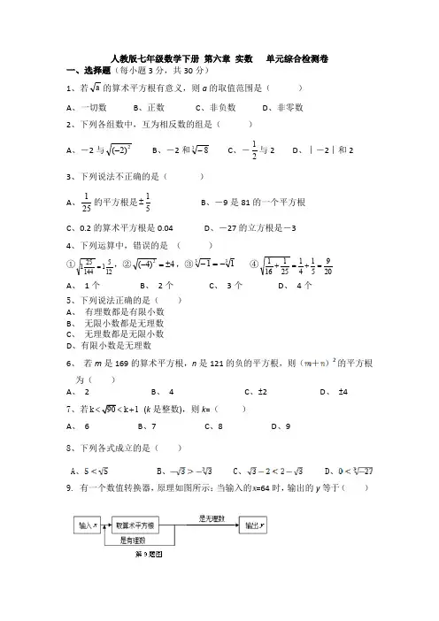 最新初中数学七年级下册第六章《实数》单元测试题(含答案)