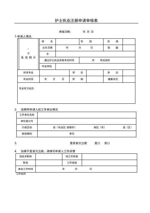 护士执业注册申请审核表模板