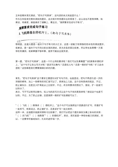 五年级期末语文测试,“把句子写具体”这句话的含义到底是什么？