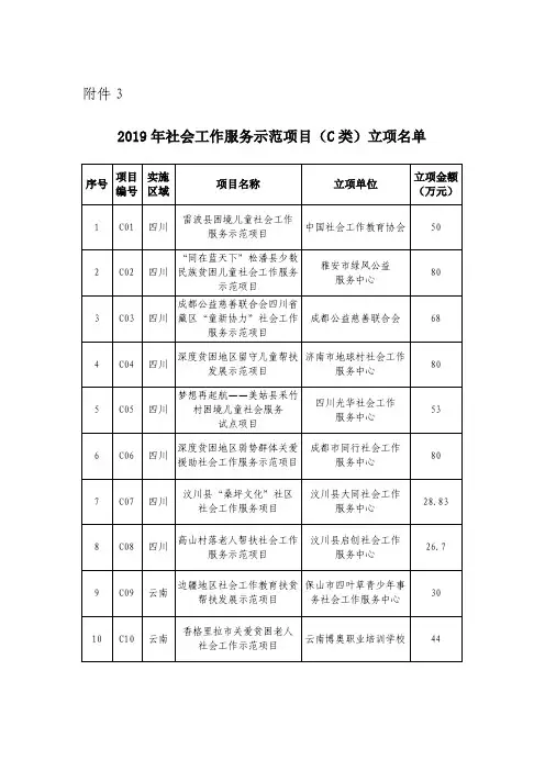 2019年社会工作服务示范项目(C类)立项名单