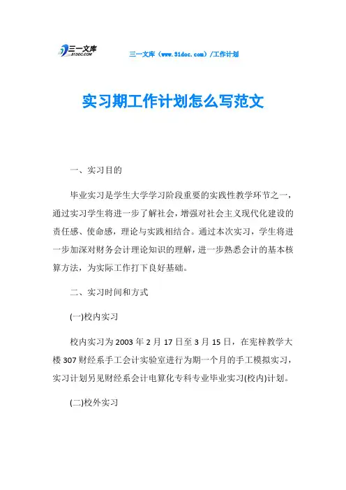 实习期工作计划怎么写范文