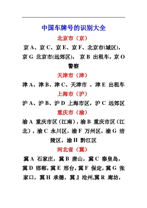 中国各地车牌认知
