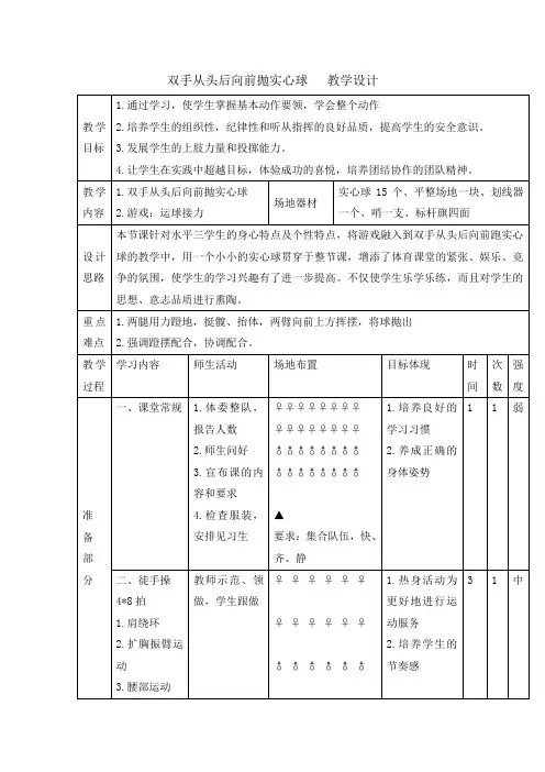 五年级体育教案-双手从头后向前抛实心球   全国通用