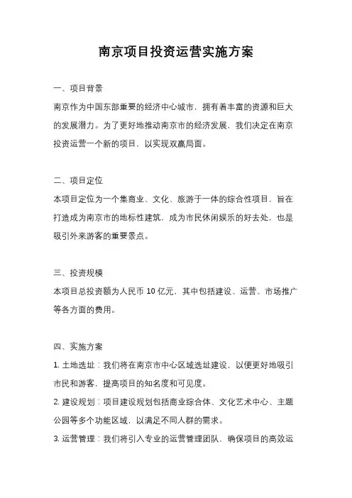 南京项目投资运营实施方案