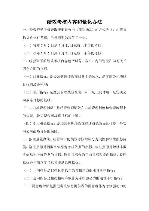 绩效考核内容和量化办法
