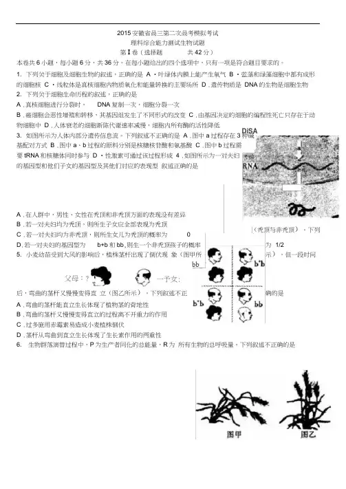【华普教育】2015年安徽省高三第二次高考模拟考试理综试题生物试题含答案