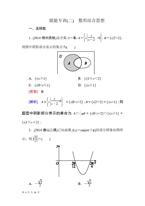 2015届高考理科数学二轮复习：提能专训2 数形结合思想Word版含解析
