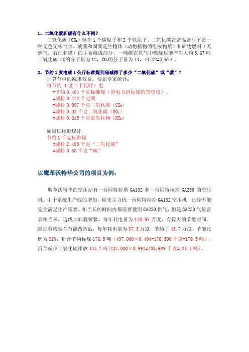 能源节约与标煤和二氧化碳的对应关系