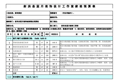 一套完整的家装报价详表