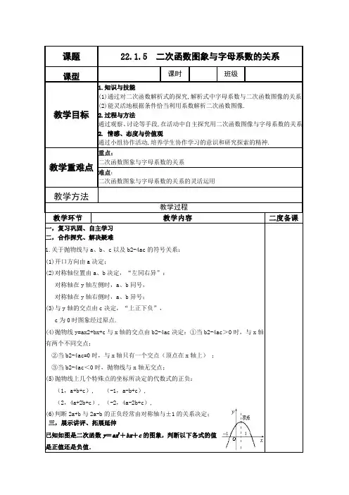 二次函数图象与字母系数的关系教案